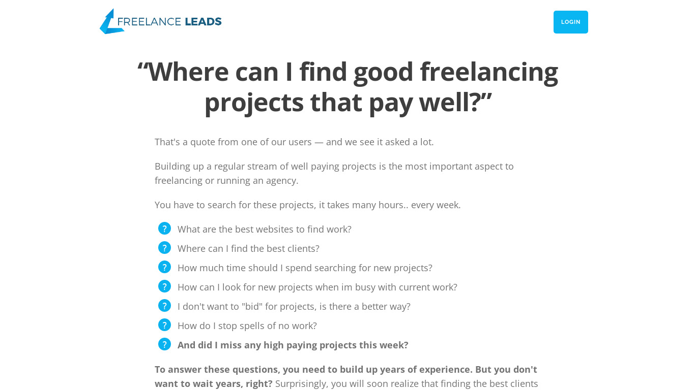 Freelance Leads Landing page
