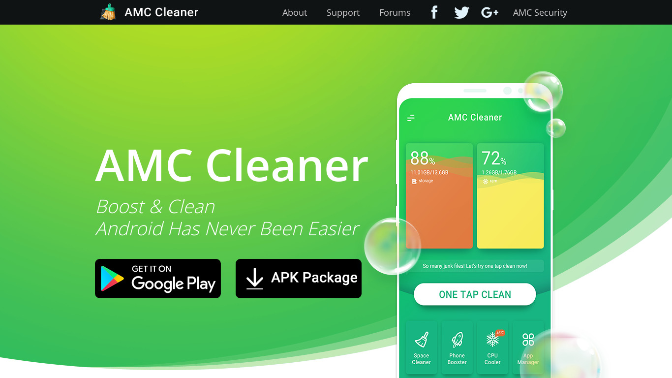 AMC Cleaner Landing page