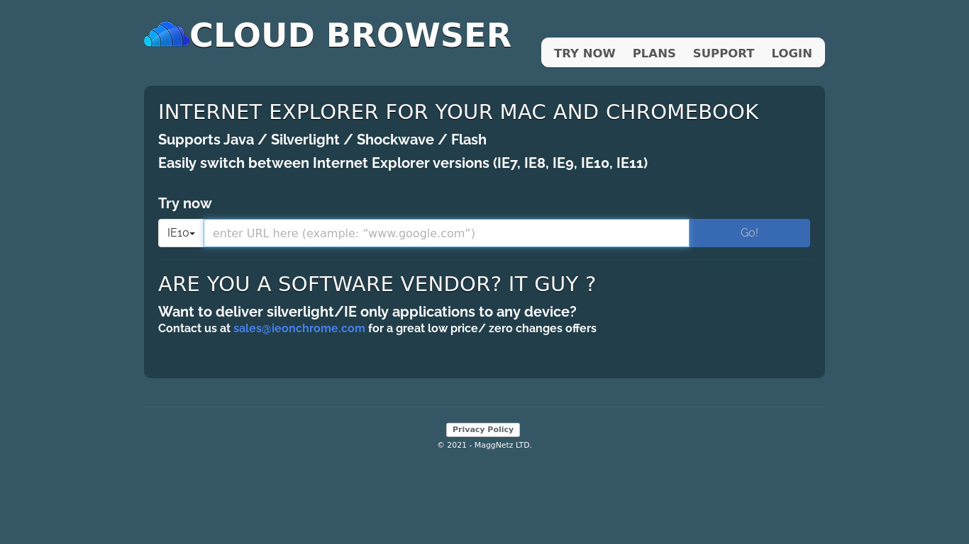IE-on-Chrome Landing page