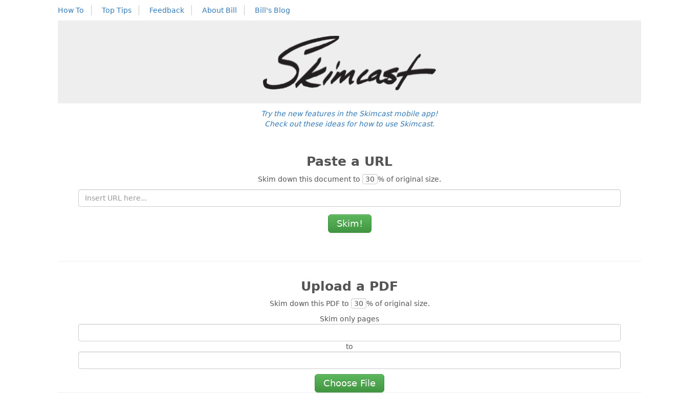 Skimcast Landing page