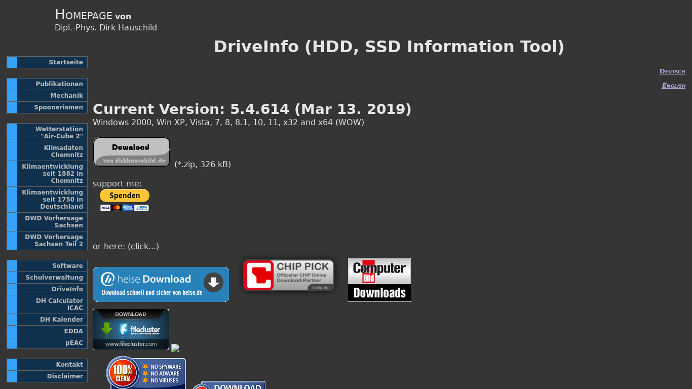 DHE DriveInfo Landing page