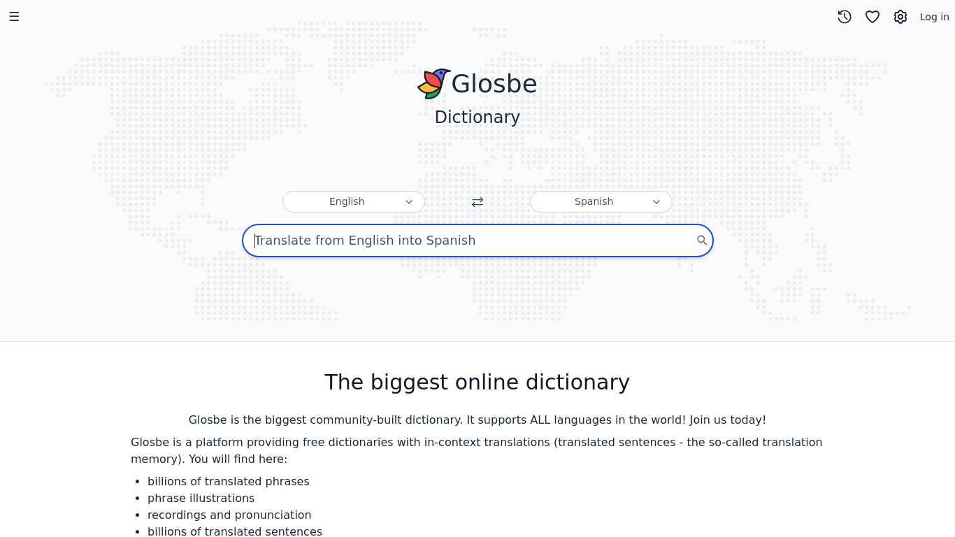 Glosbe Landing page