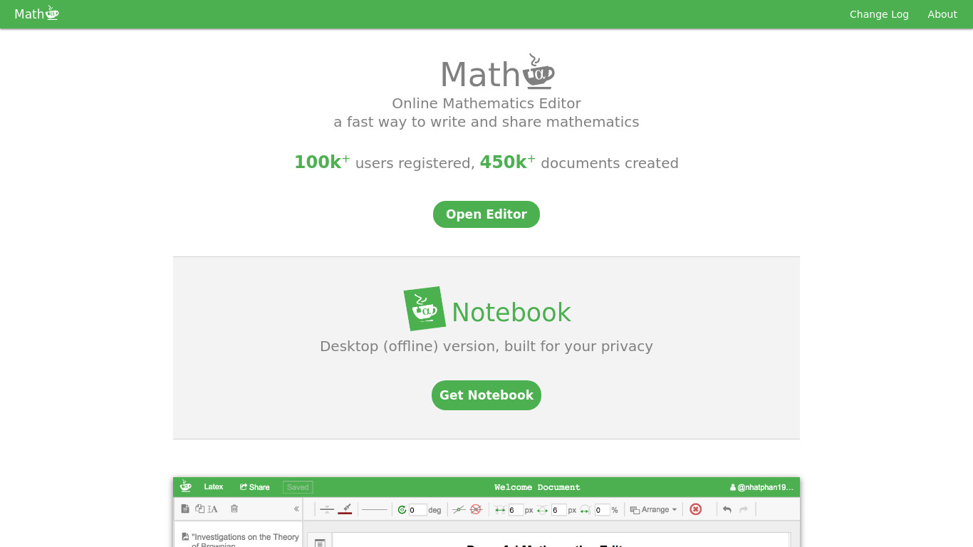 Mathcha Landing page