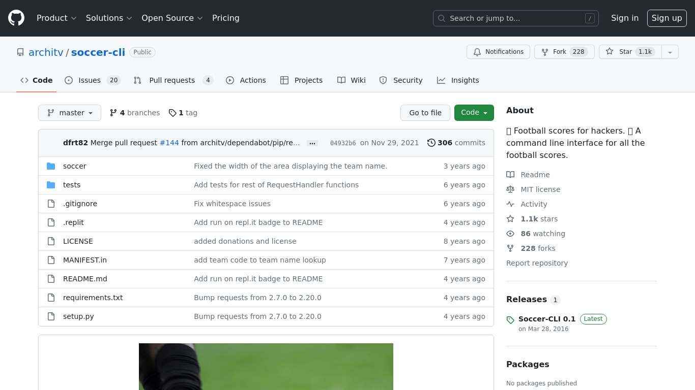 Soccer CLI Landing page