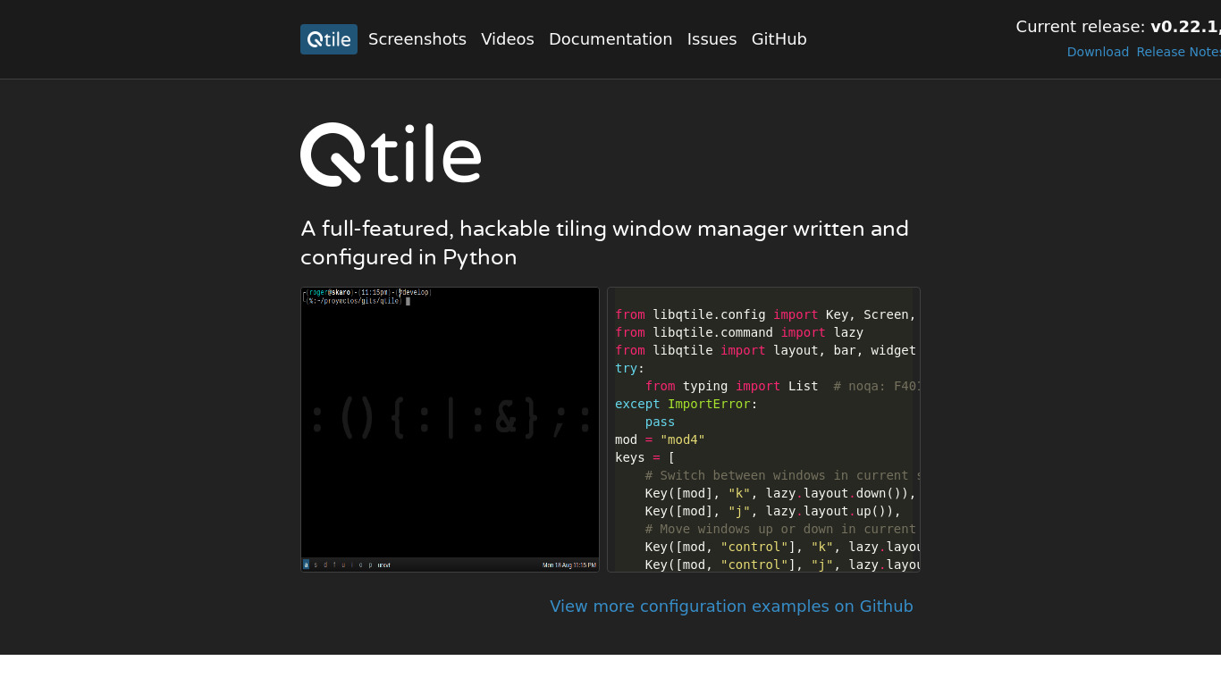 qtile Landing page