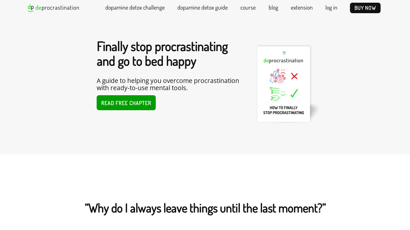 Deprocrastination.co Landing page