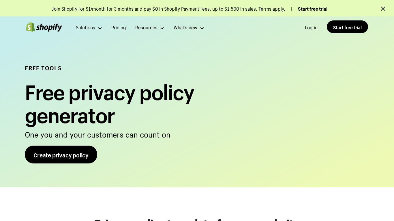 Shopify Privacy Policy Generator Landing page