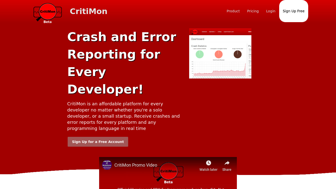 CritiMon Landing page