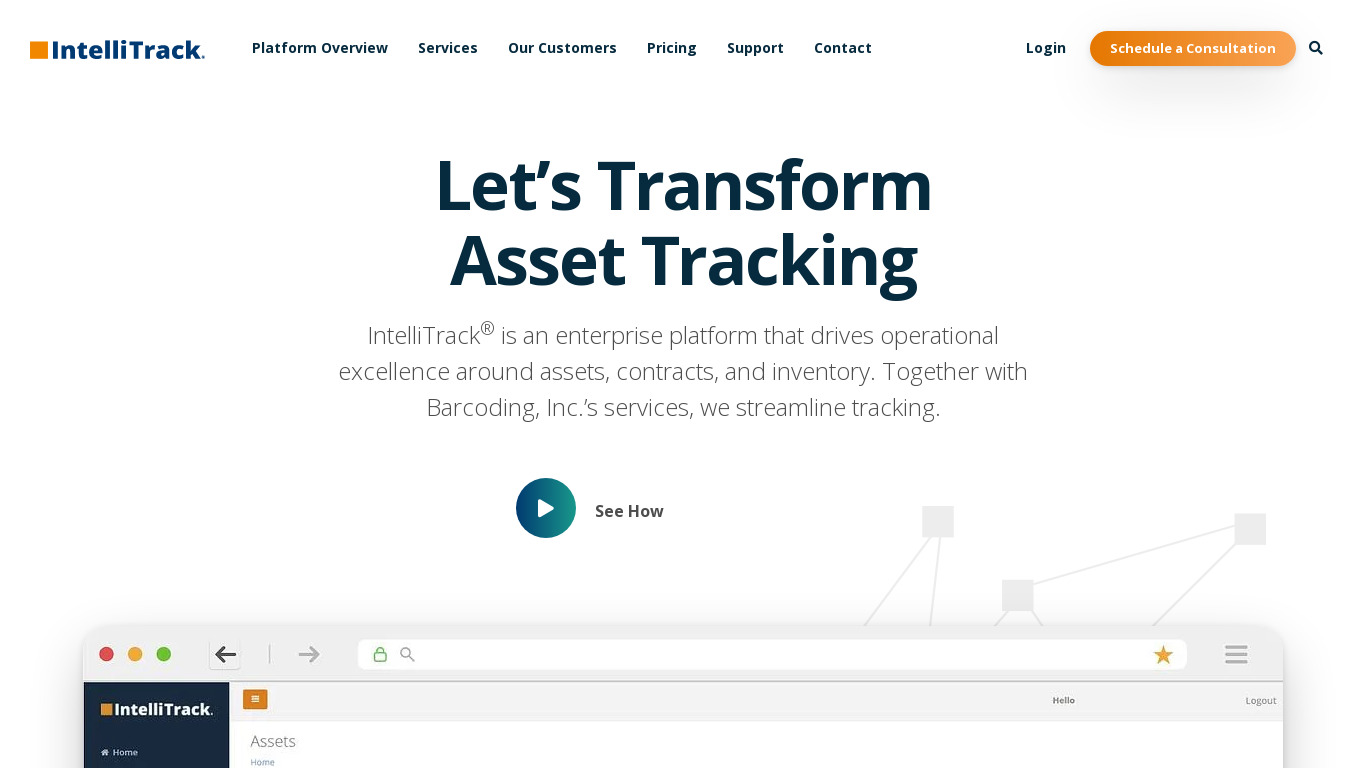 IntelliTrack Inventory Landing page