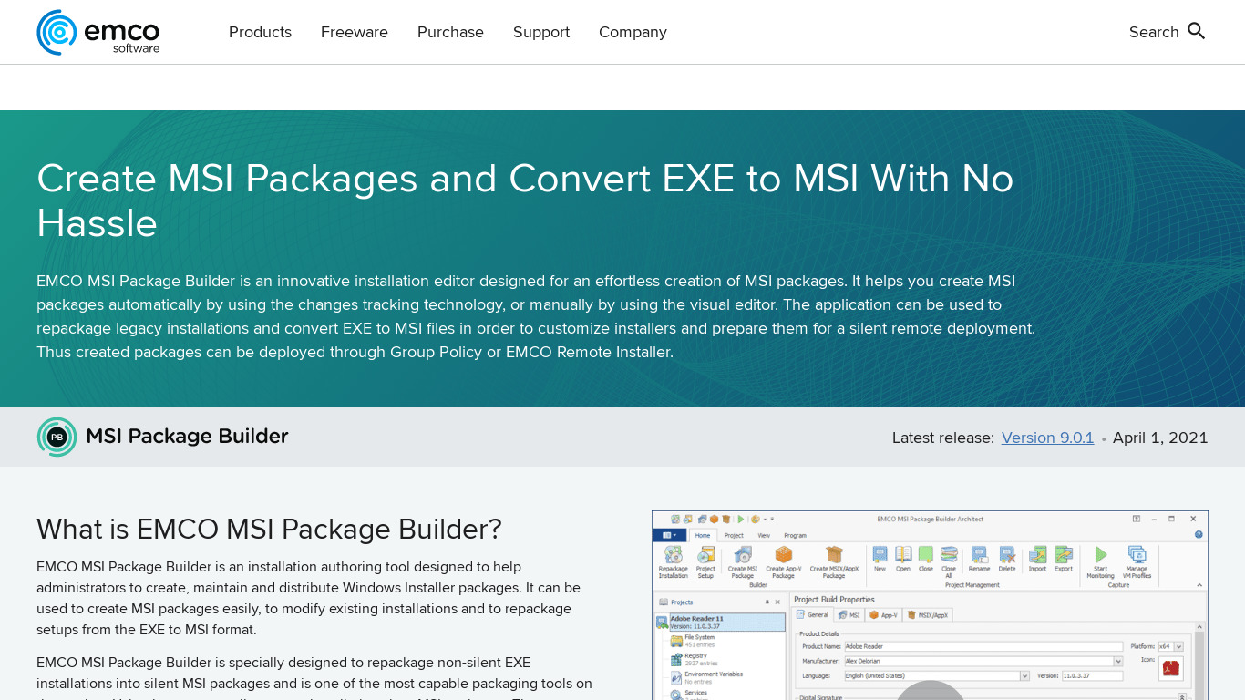 EMCO MSI Package Builder Landing page