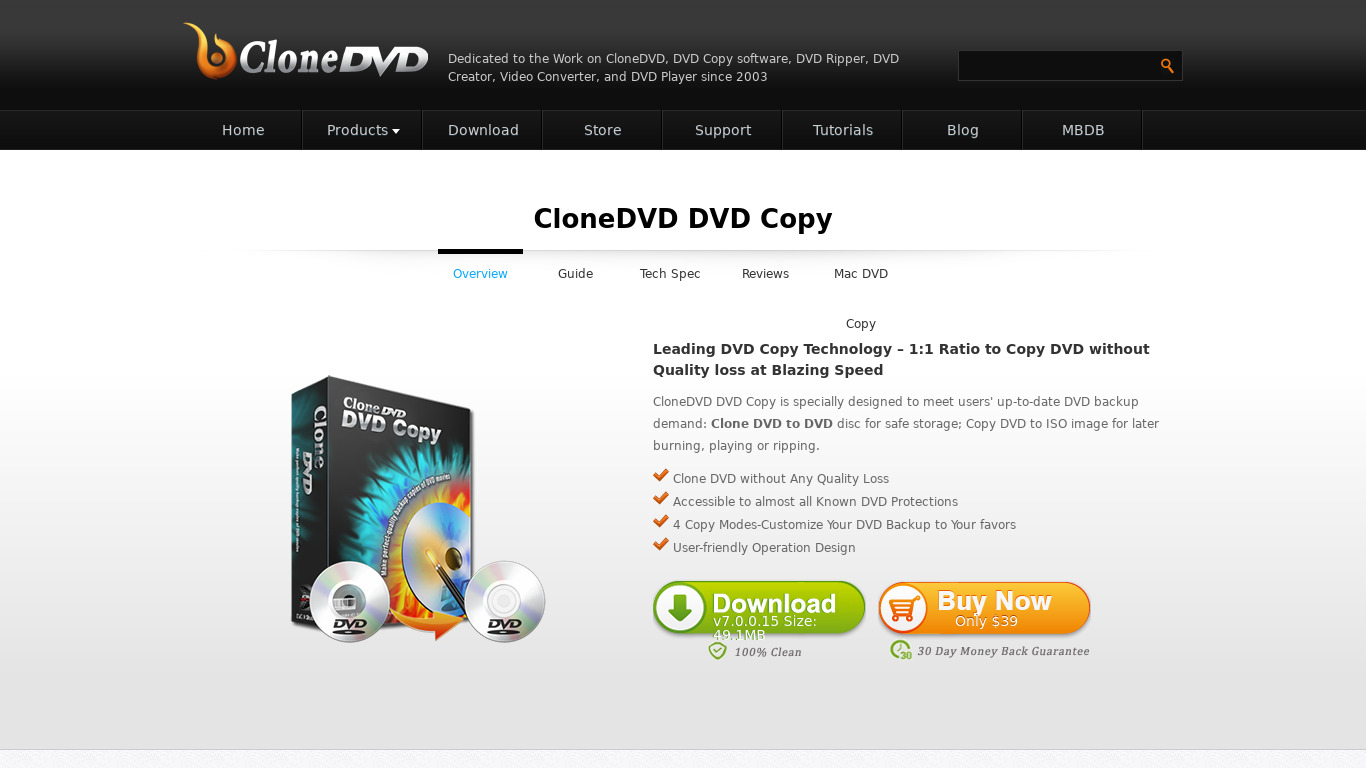 CloneDVD Studio DVD Copy Landing page
