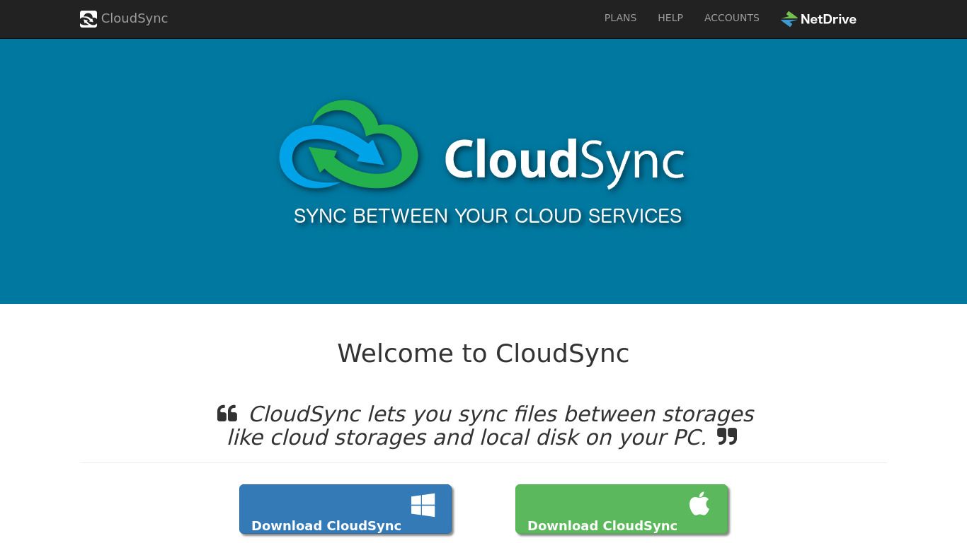 CloudSync Landing page