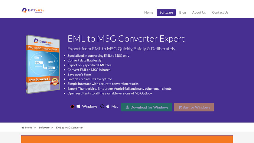 DataVare EML to MSG Converter Landing Page