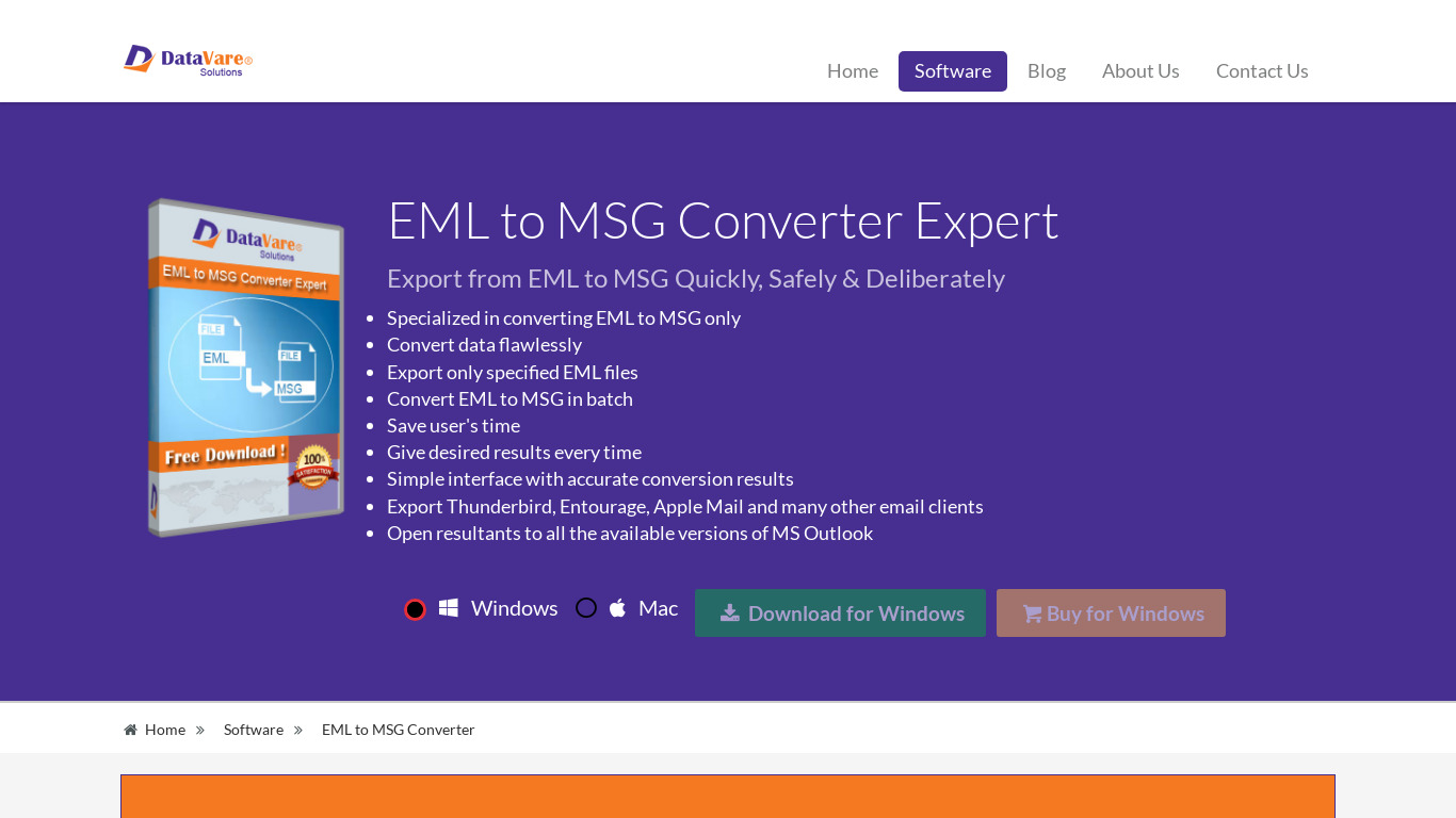 DataVare EML to MSG Converter Landing page