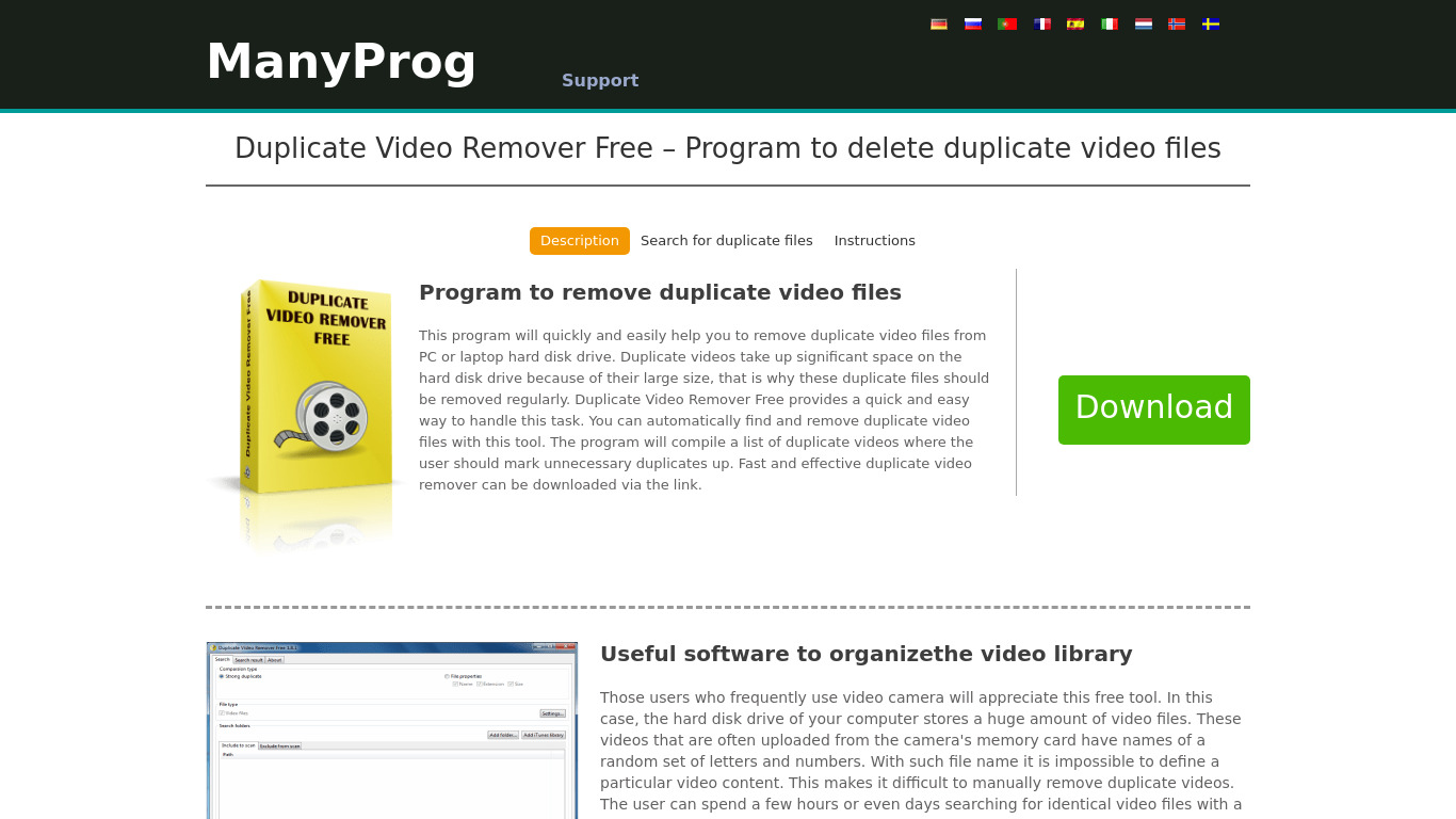 Duplicate Video Remover Free Landing page