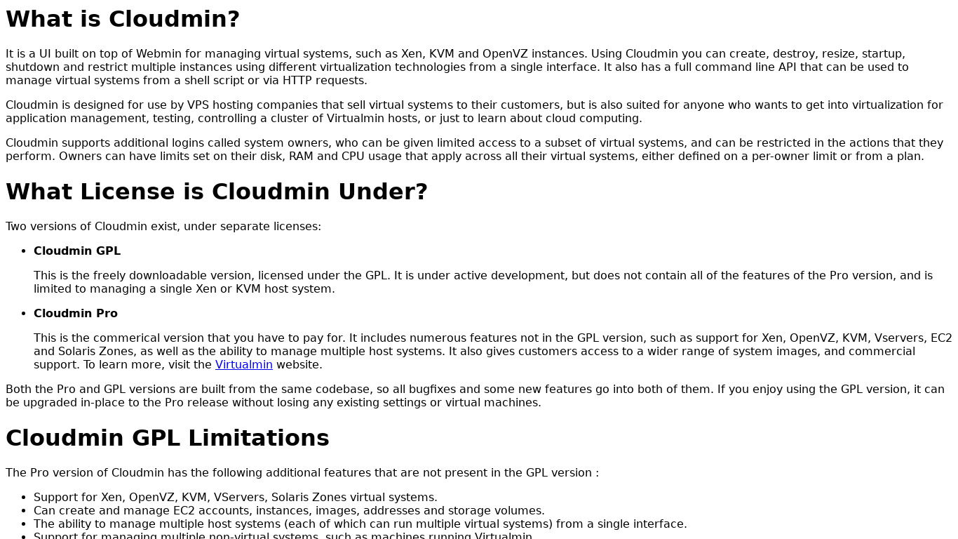 Cloudmin Landing page