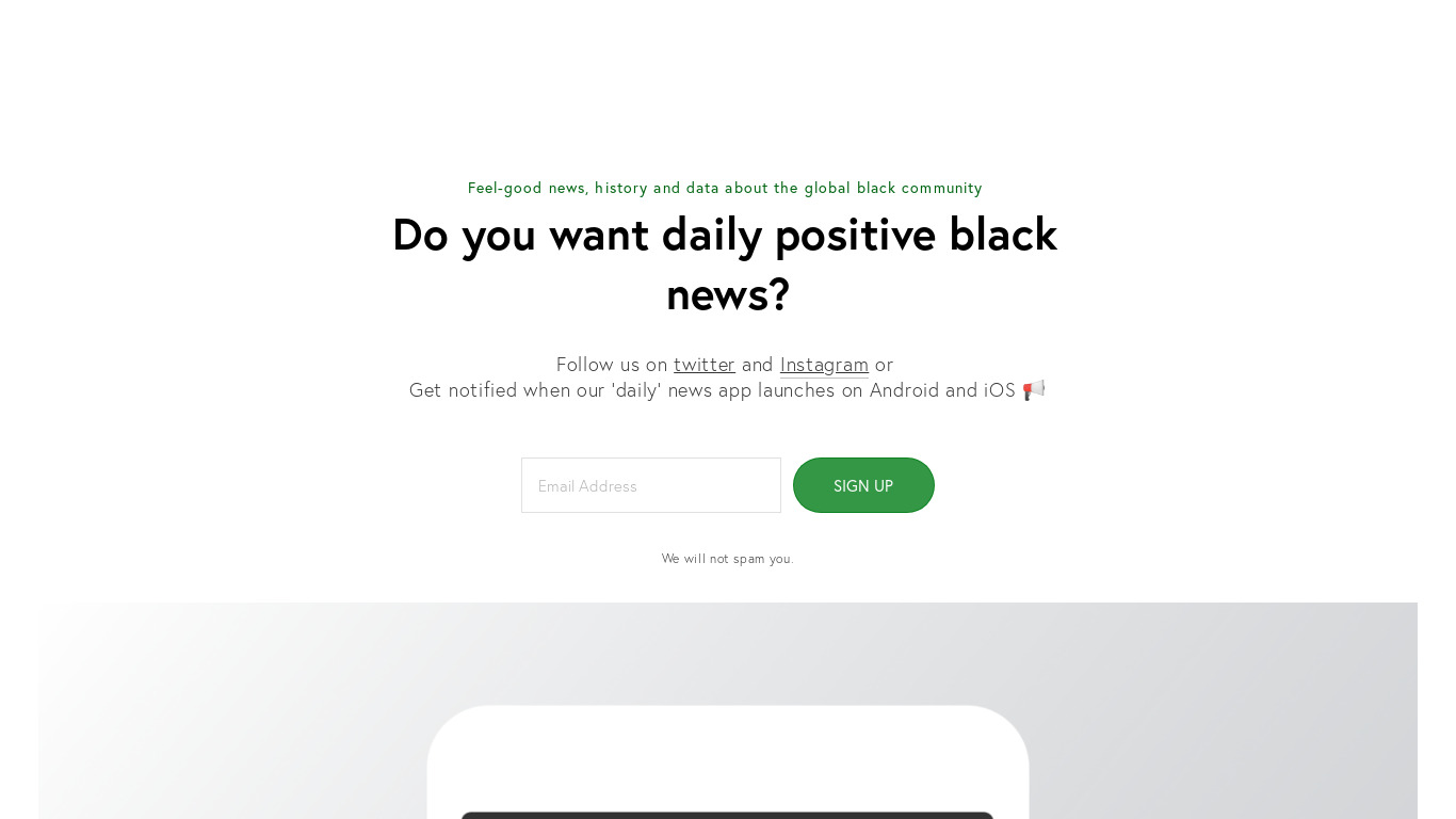 Positive Black News Network Landing page