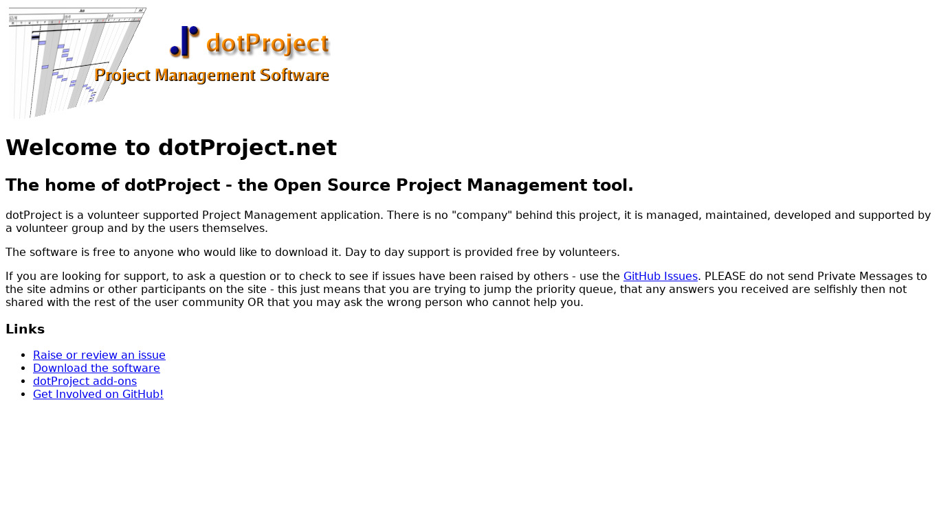 dotProject Landing page