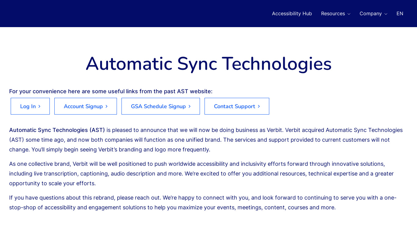 Automatic Sync Technologies Landing page