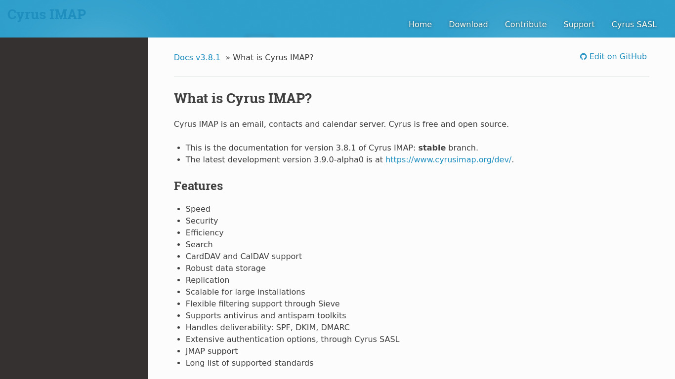 Cyrus IMAP Landing page