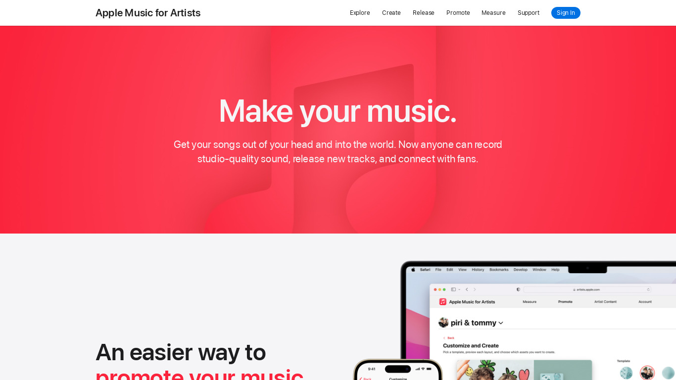 Apple Music for Artists Landing page