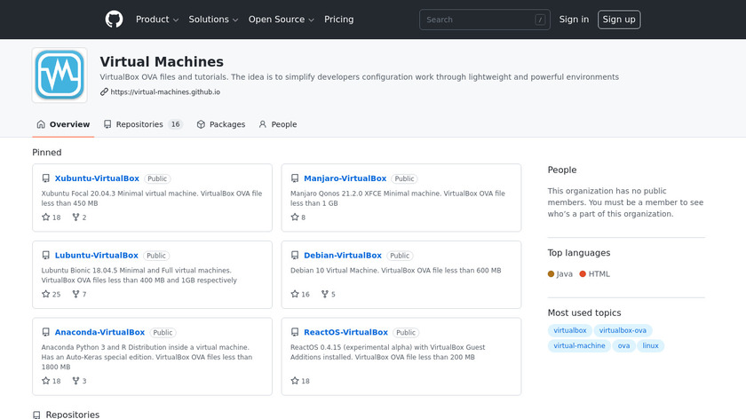 Virtual Machines by VirtualBox Landing Page