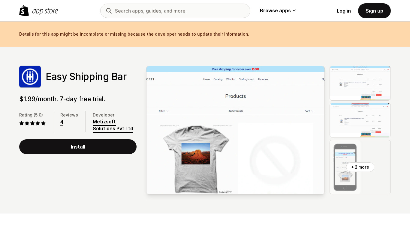 Easy Free Shipping Bar Landing page