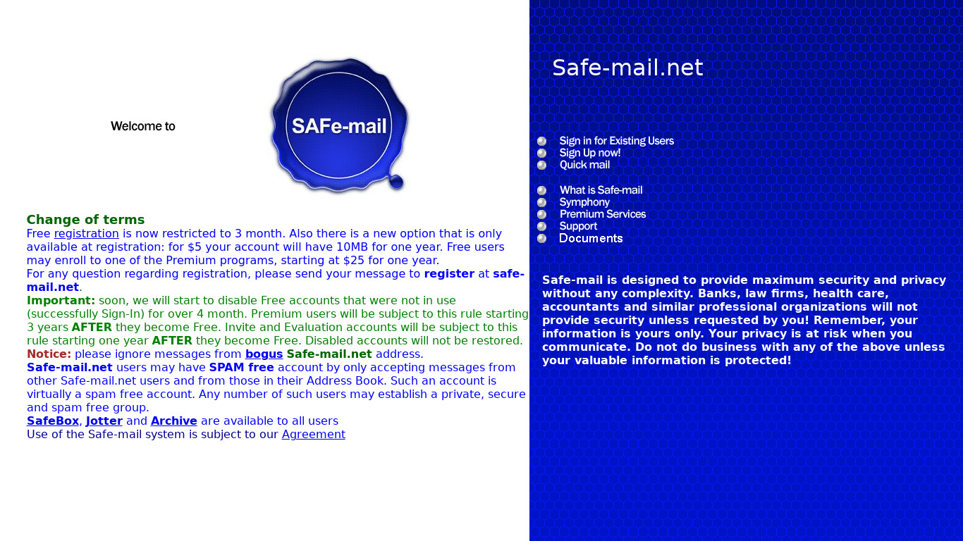 Safe-mail.net Landing page