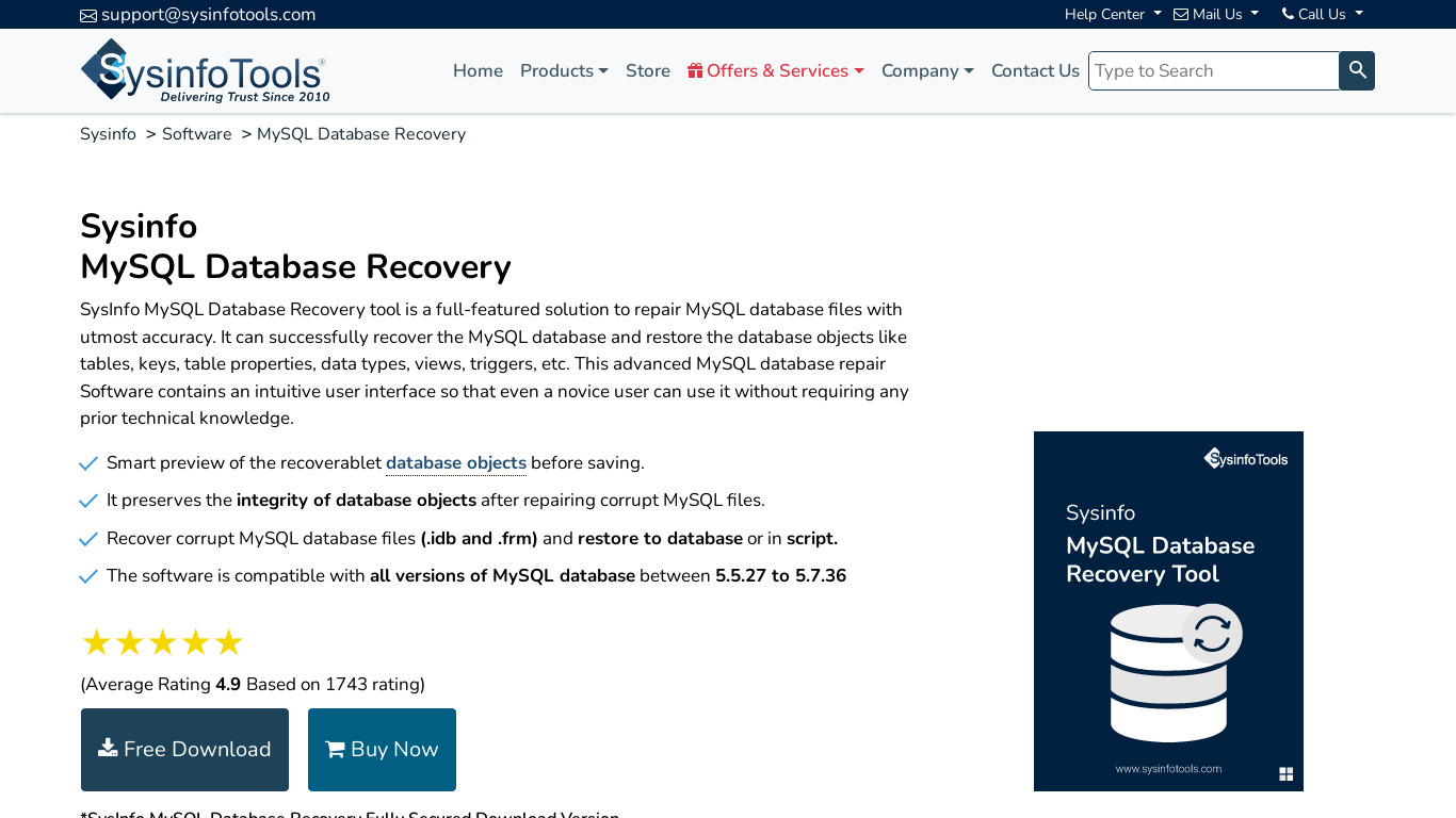 SysInfoTools MySQL Database Recovery Tool Landing page