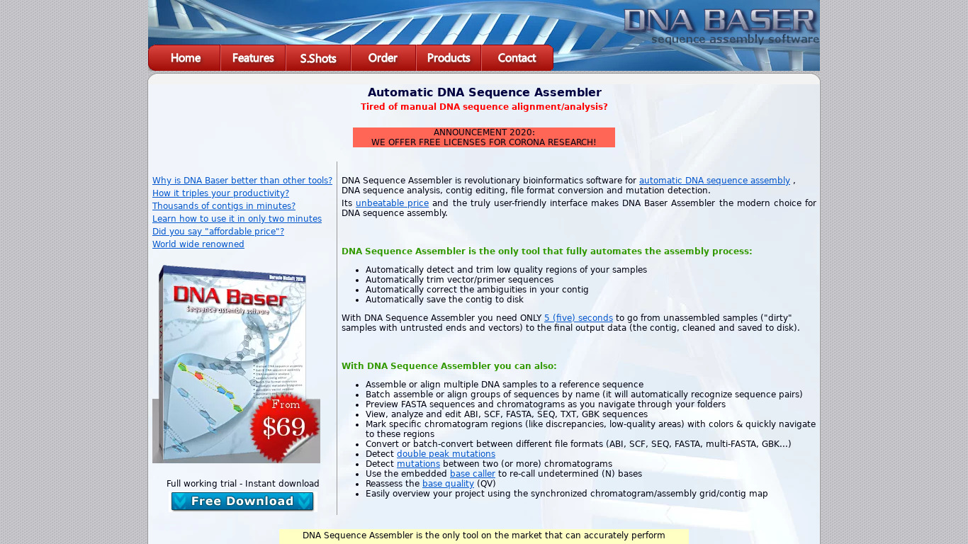 DNA Baser Landing page