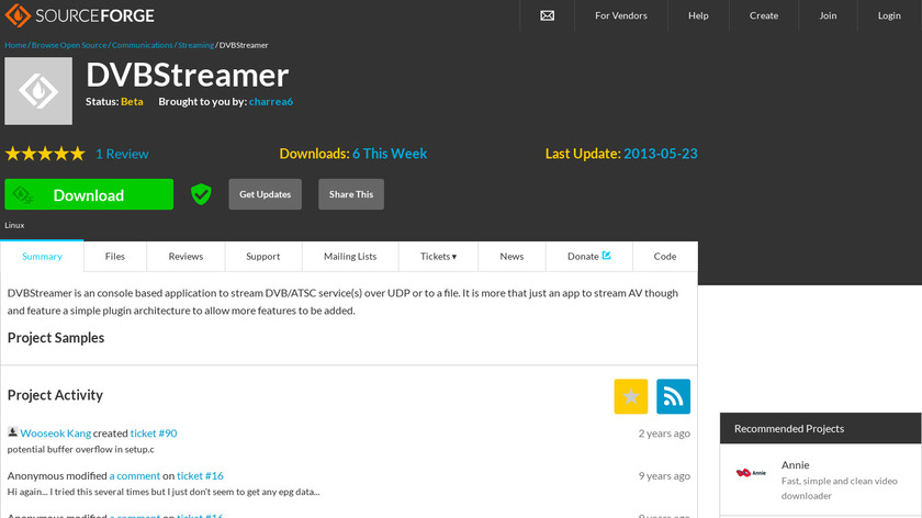 DVBStreamer Landing Page
