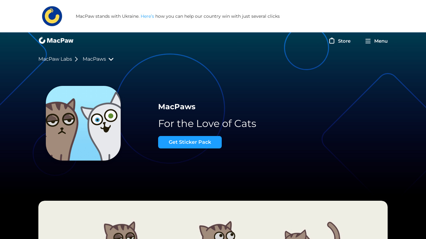 MacPaws: The Cat Stickers Landing page