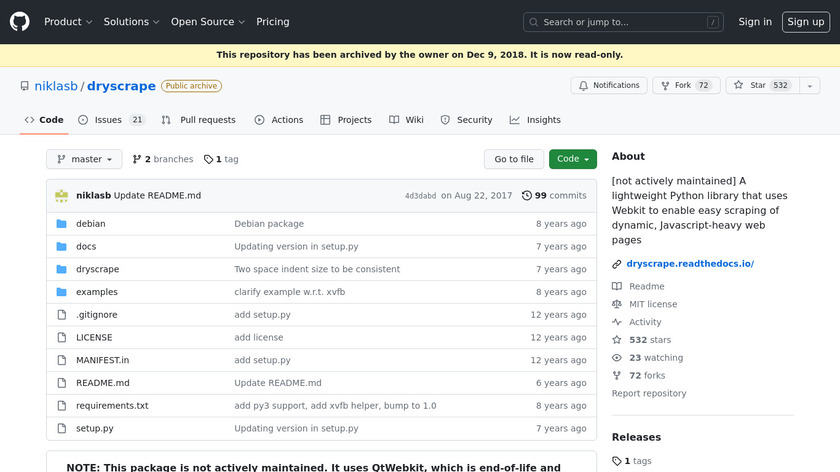 dryscrape Landing Page