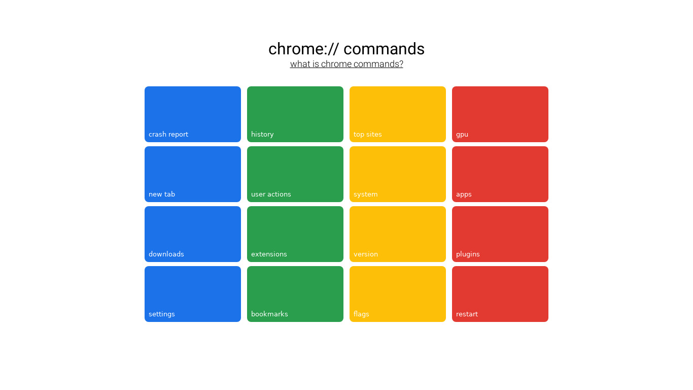 Chrome Commands Landing page