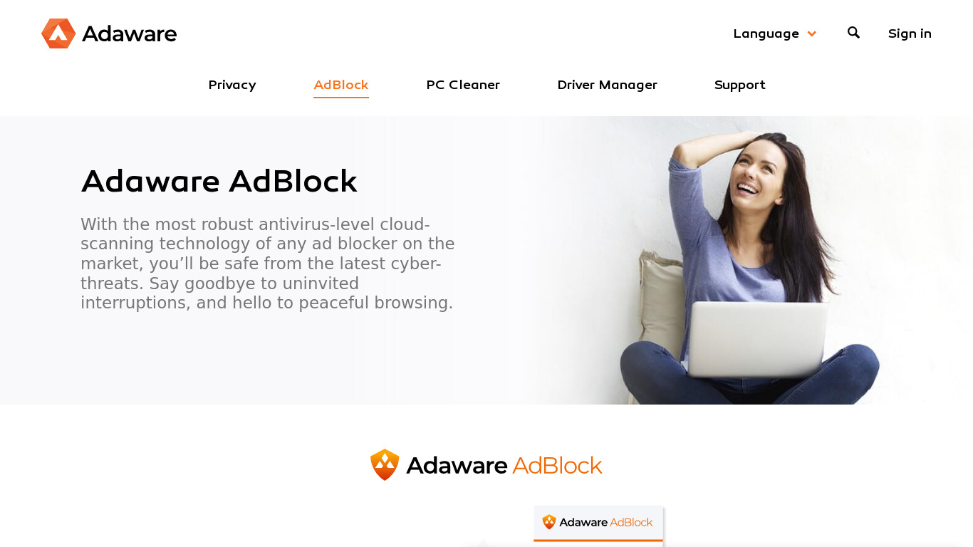 Adaware Ad Block Landing page