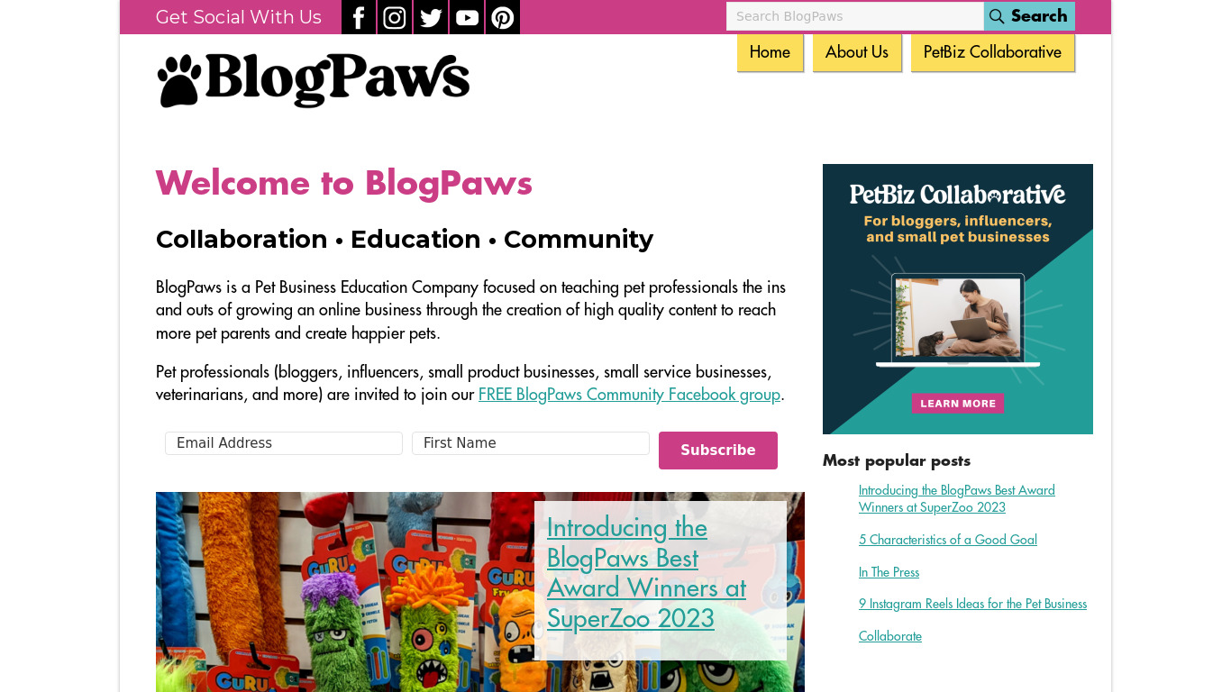 BlogPaws Landing page