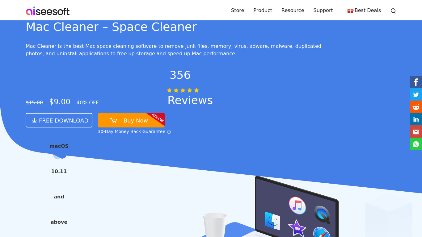 Aiseesoft Mac Cleaner Landing page
