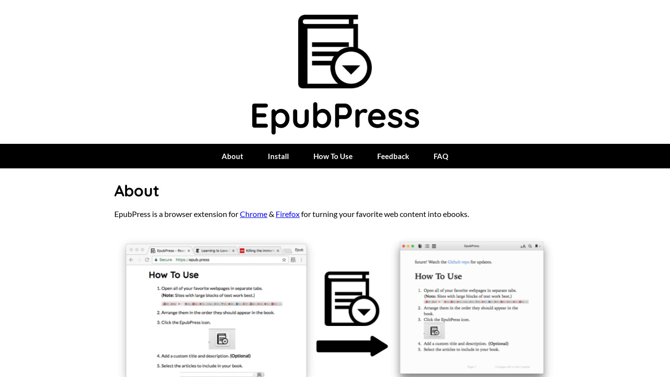 EpubPress Landing page