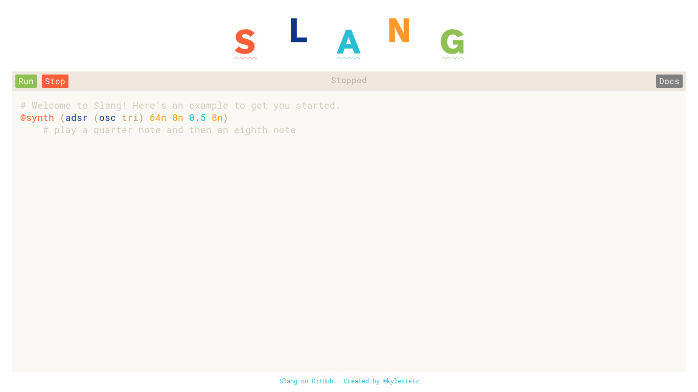 Slang audio programming language Landing page