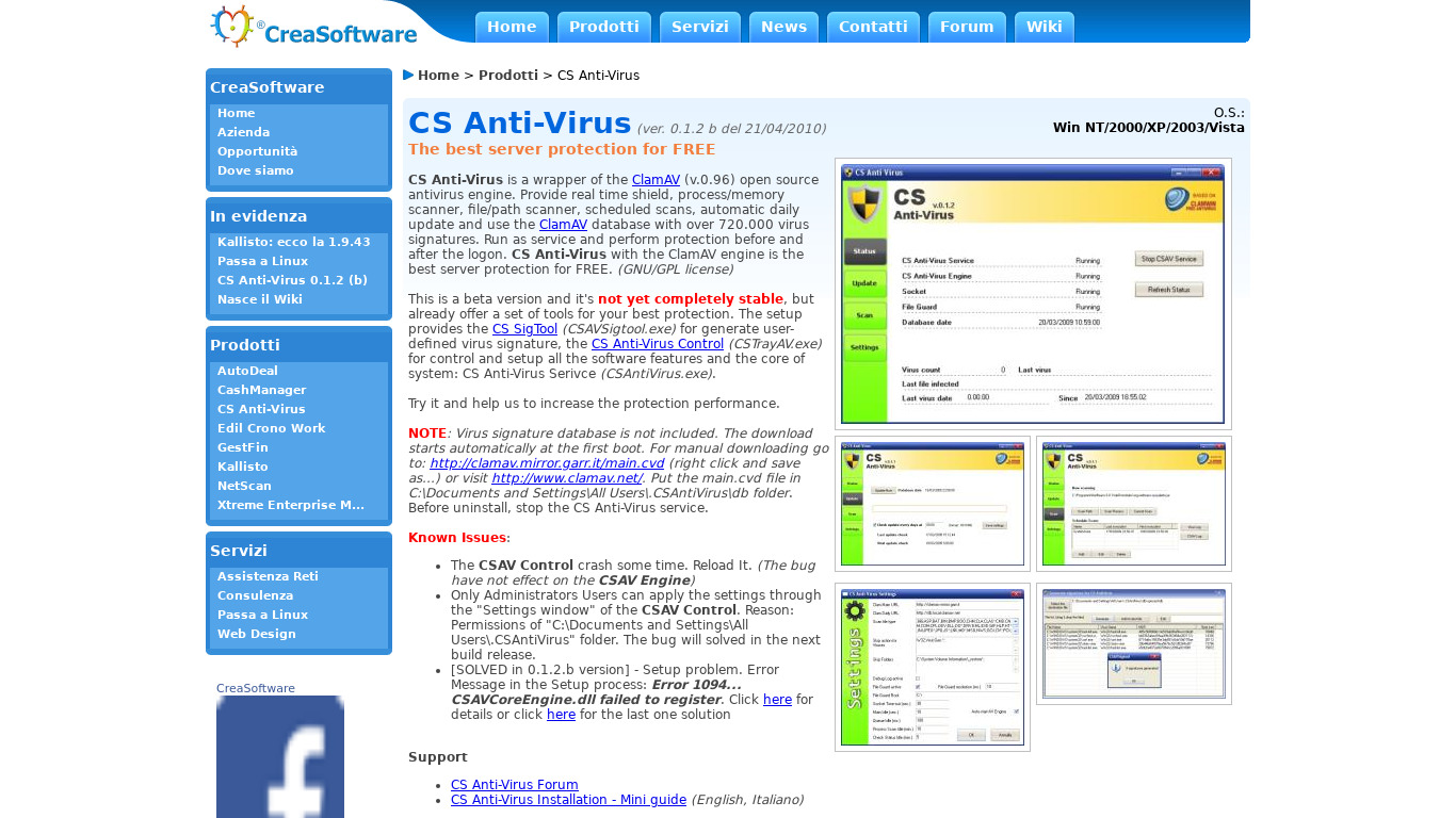 CS Anti-Virus Landing page