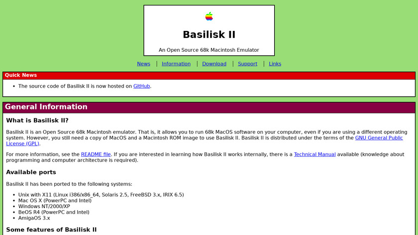 Basilisk II Landing Page