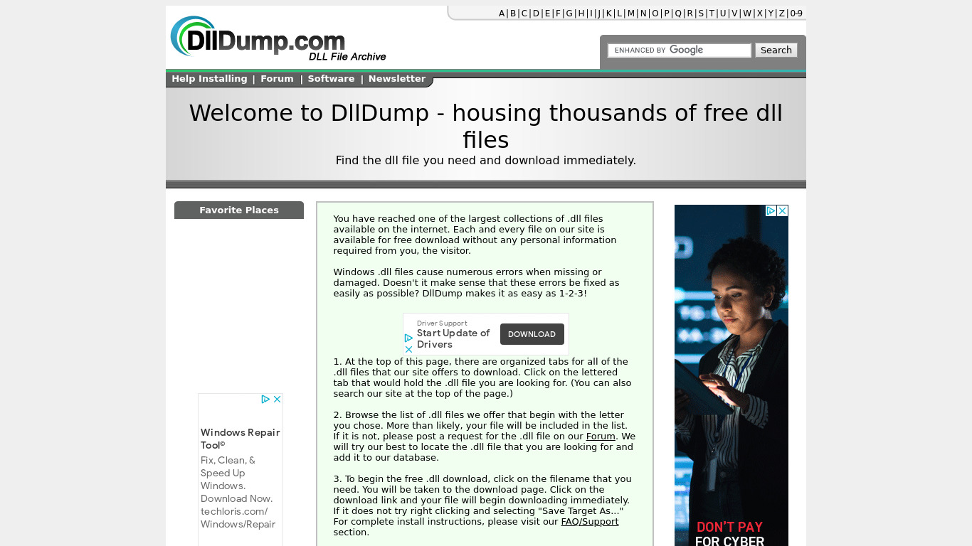 DllDump.com Landing page