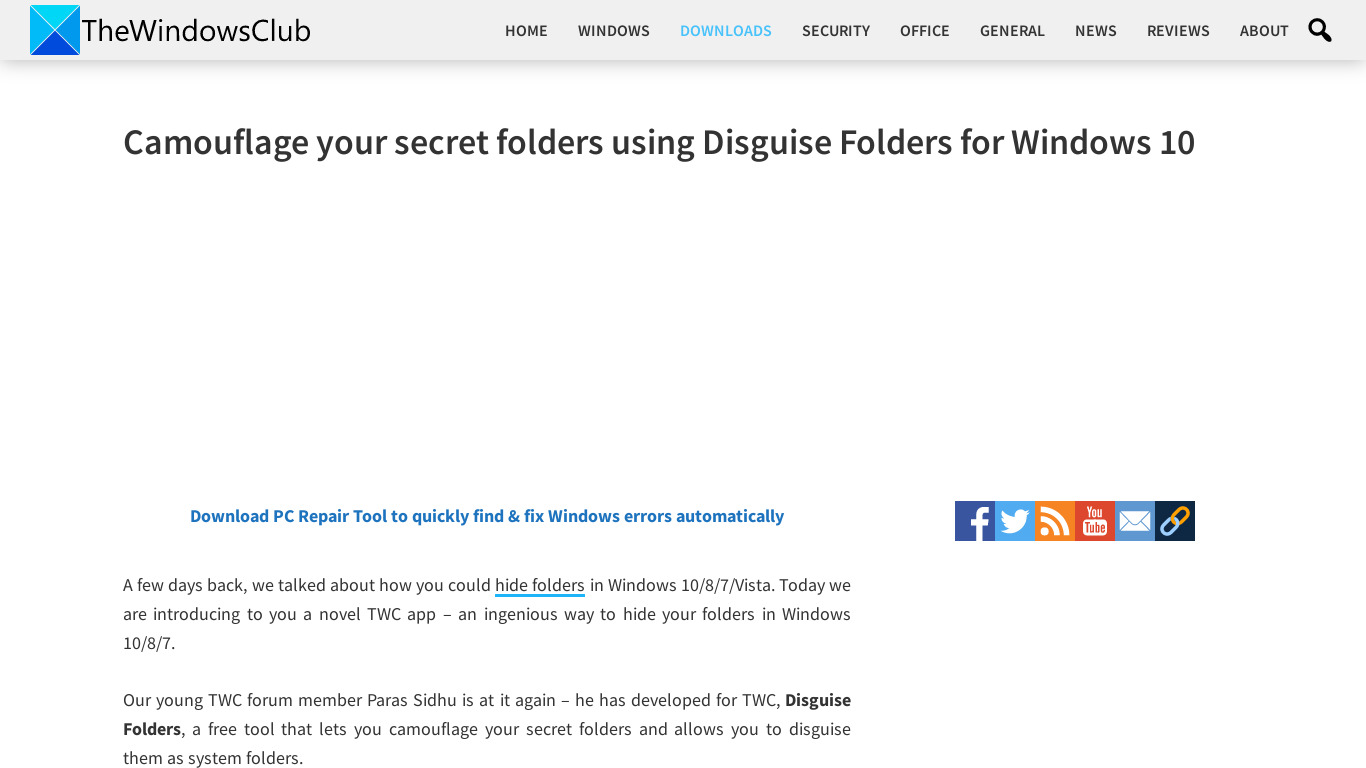 Disguise Folders Landing page