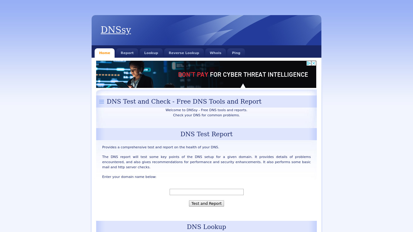 DNSsy Landing page