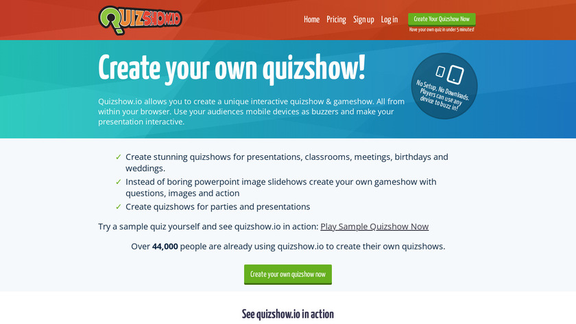 quizshow.io Landing Page