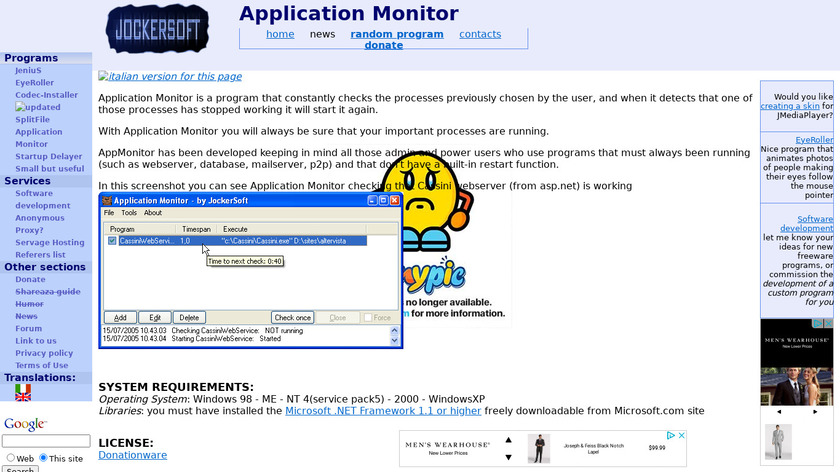 Application Monitor Landing Page