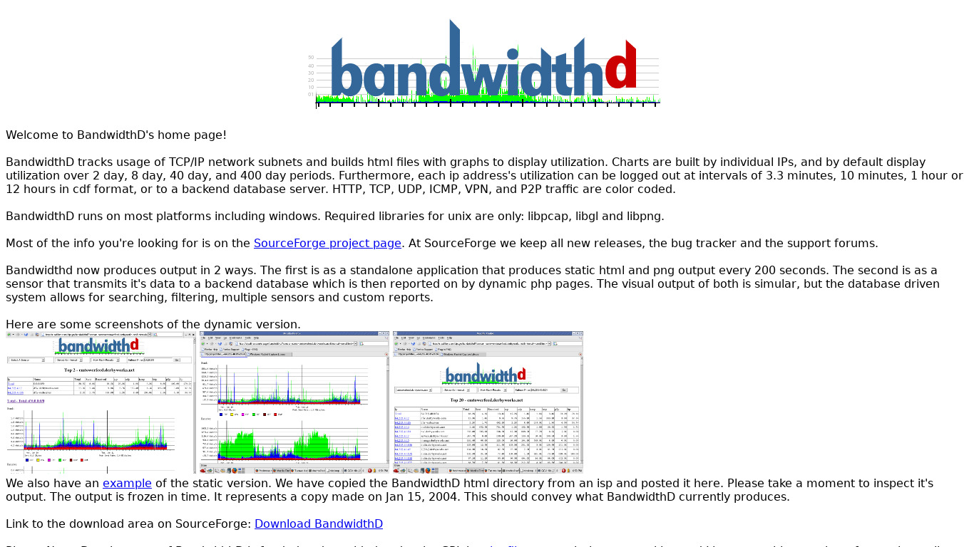 BandwidthD Landing page