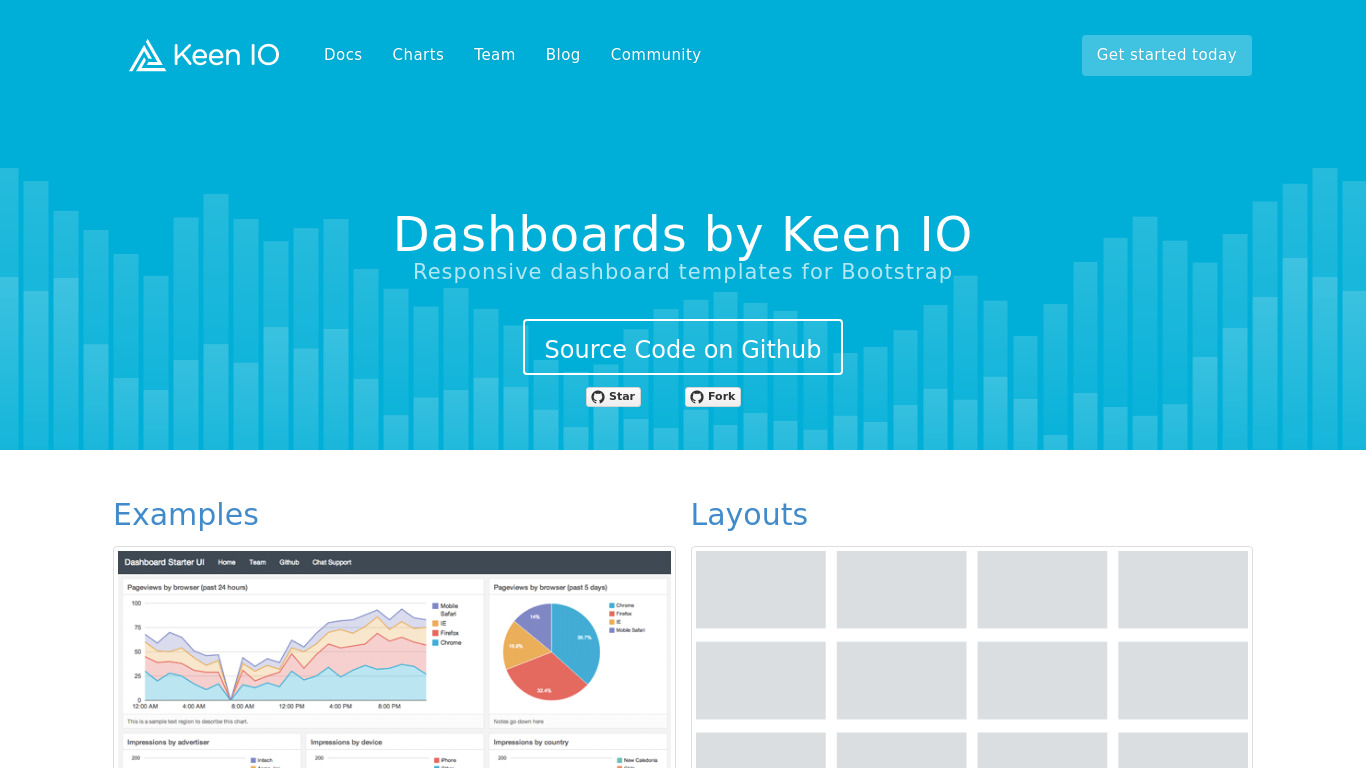 Dashboards by Keen IO Landing page