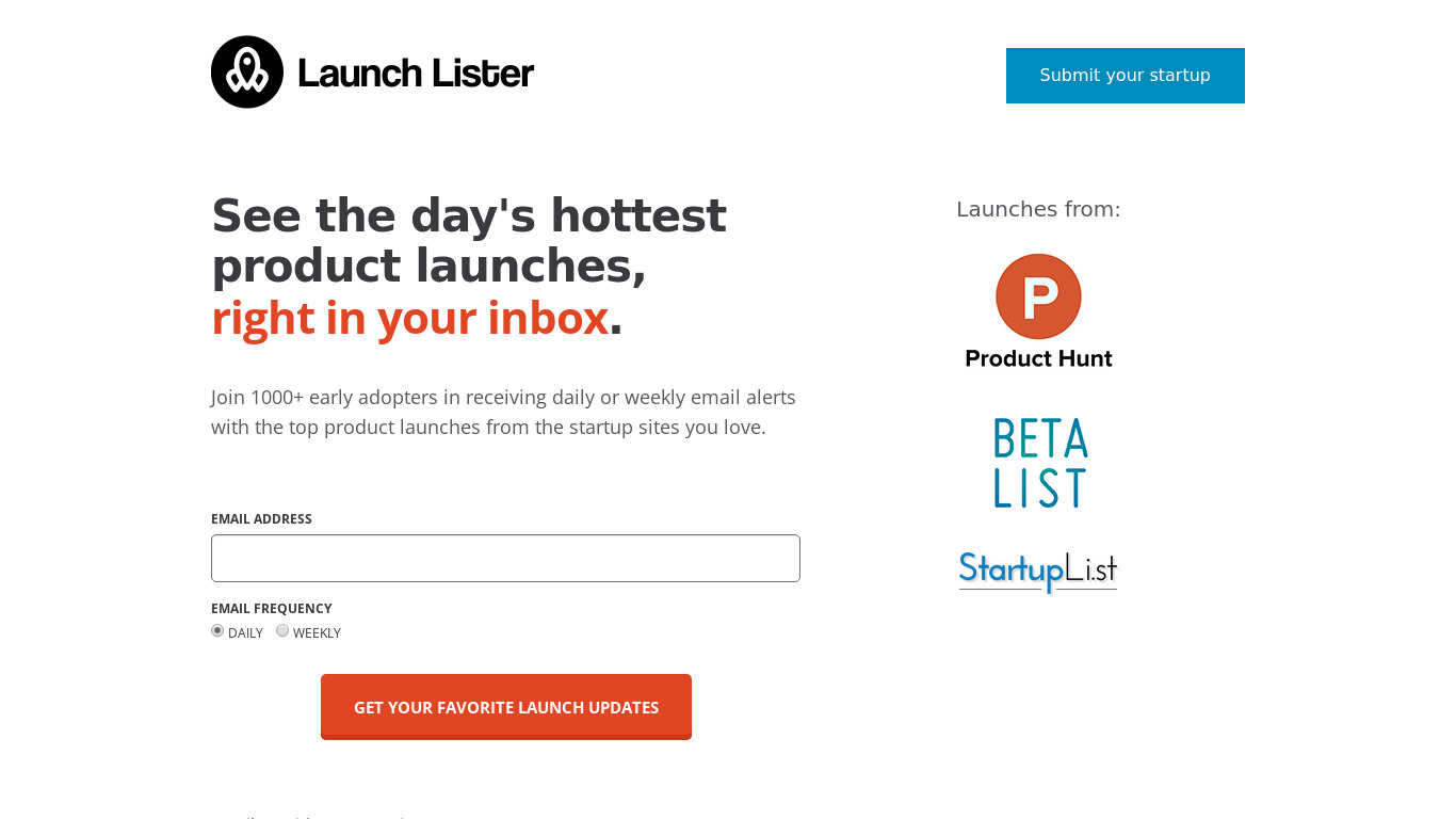 Launch Lister Landing page
