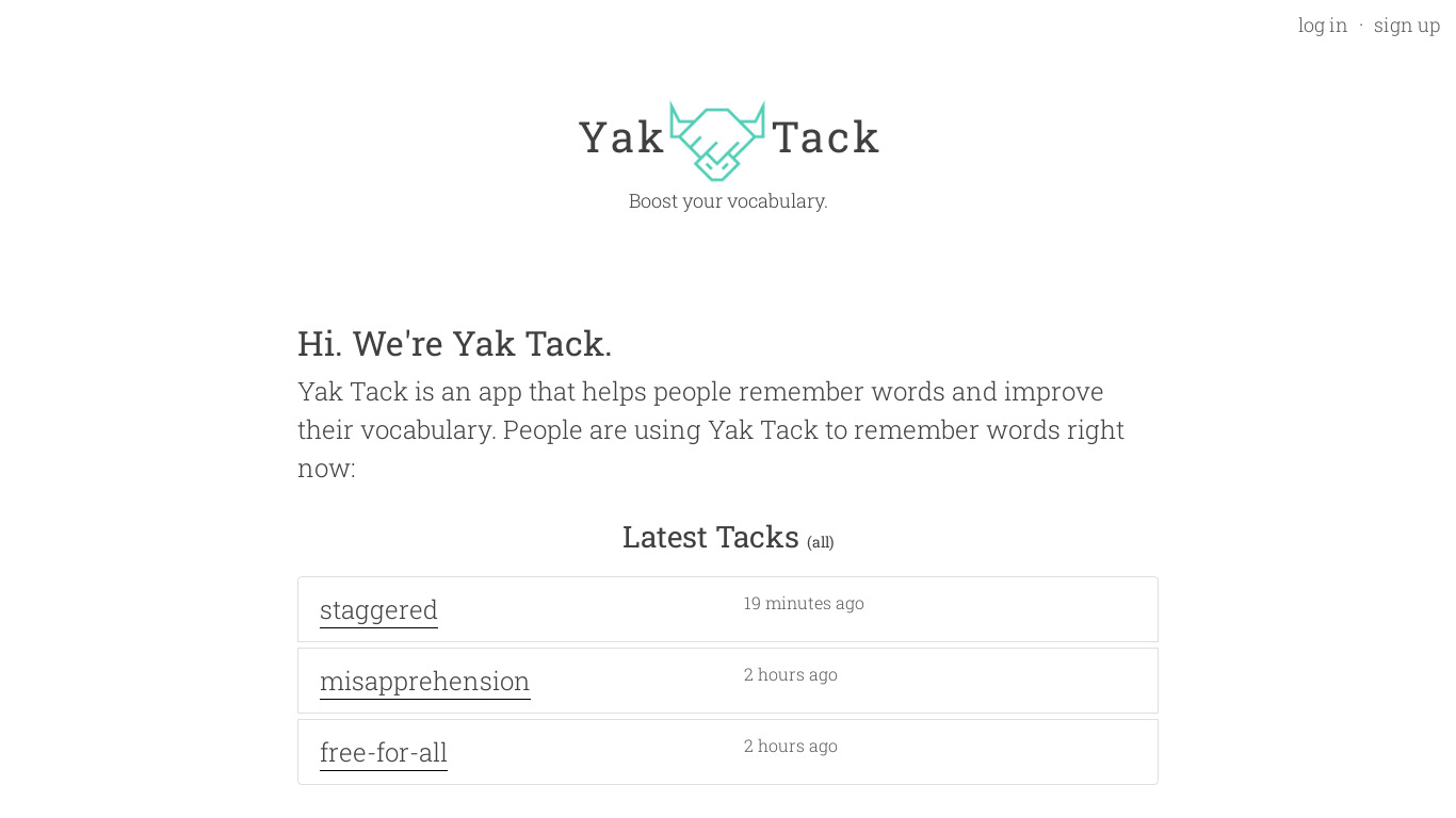 Yak Tack Landing page